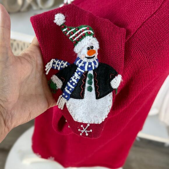 Heirloom Collectibles sz XL Snowman red full zip cardigan festive Christmas 4247 - Picture 4 of 10